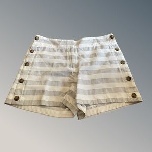 LOFT High Waist Striped Shorts - Cream and White